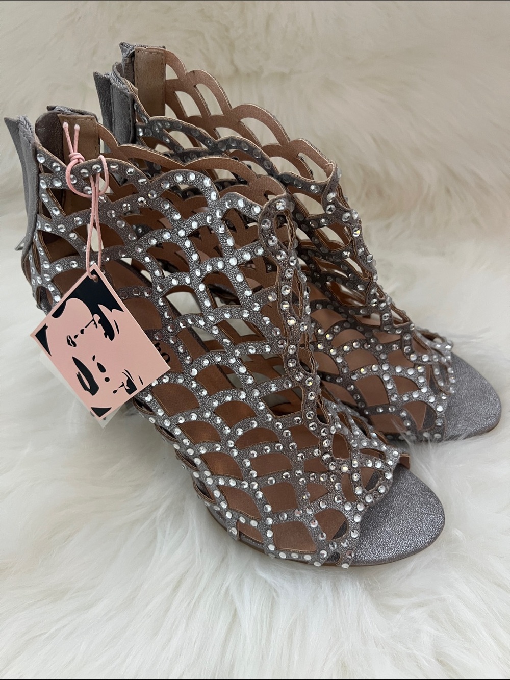 Zigi Soho Silver Crystal Cutout Cage Heels
